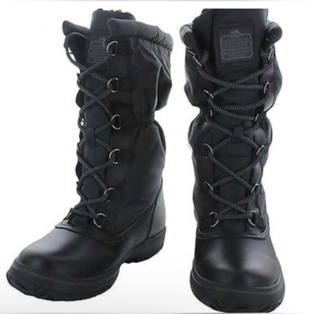 Coach Women Sage Black All Weather Leather Nylon Boots Snow Boots Size 6.5US